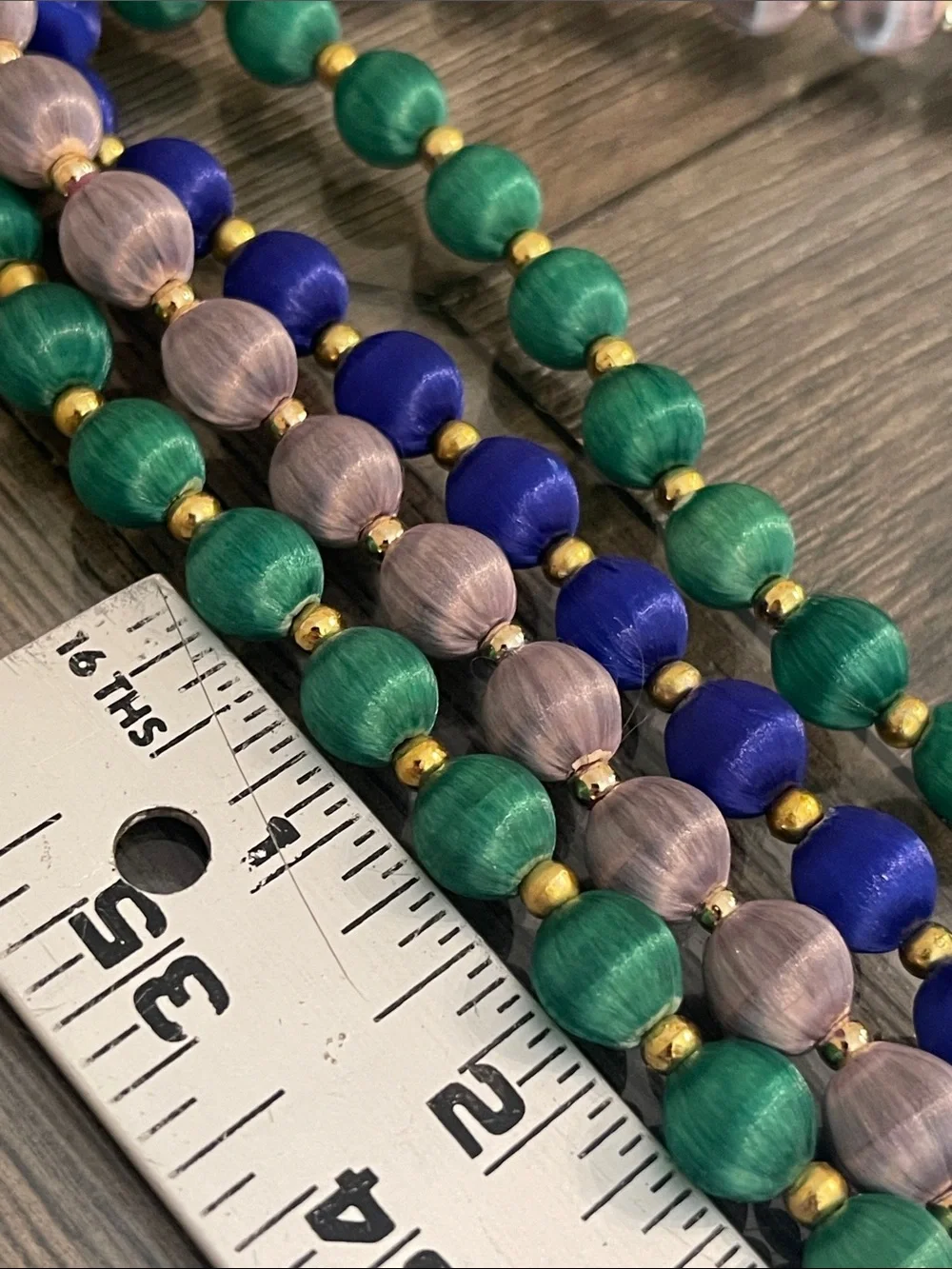 Vintage 3 Necklaces with Spun Silk Satin Beads Gold Tone Spacers 30 In. Approx